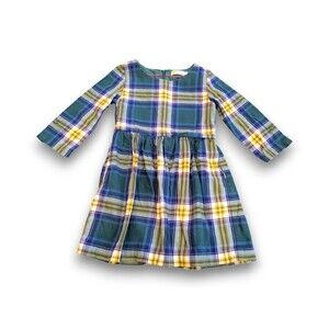Mini Boden Johnnie B Green Plaid Dress Long Sleeve Cotton Holiday Girls 6-7